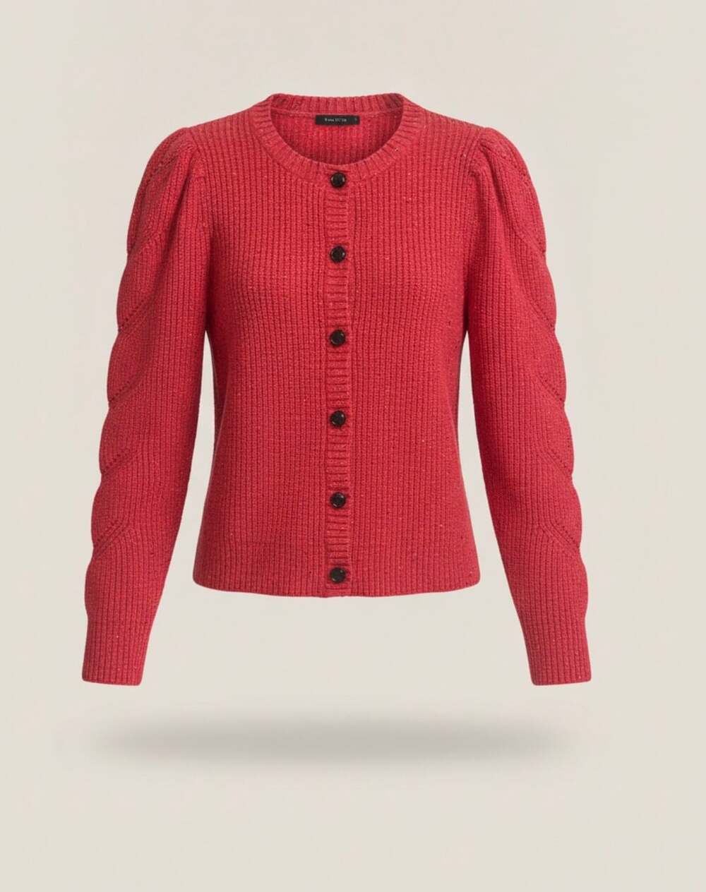 Talbots Cardigan Size L Red Puff Sleeve Knit Sweater